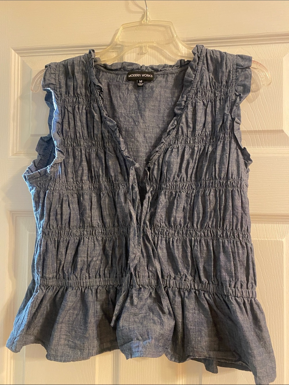 Modern Works Blue Ruffled Sleeveless Camisole